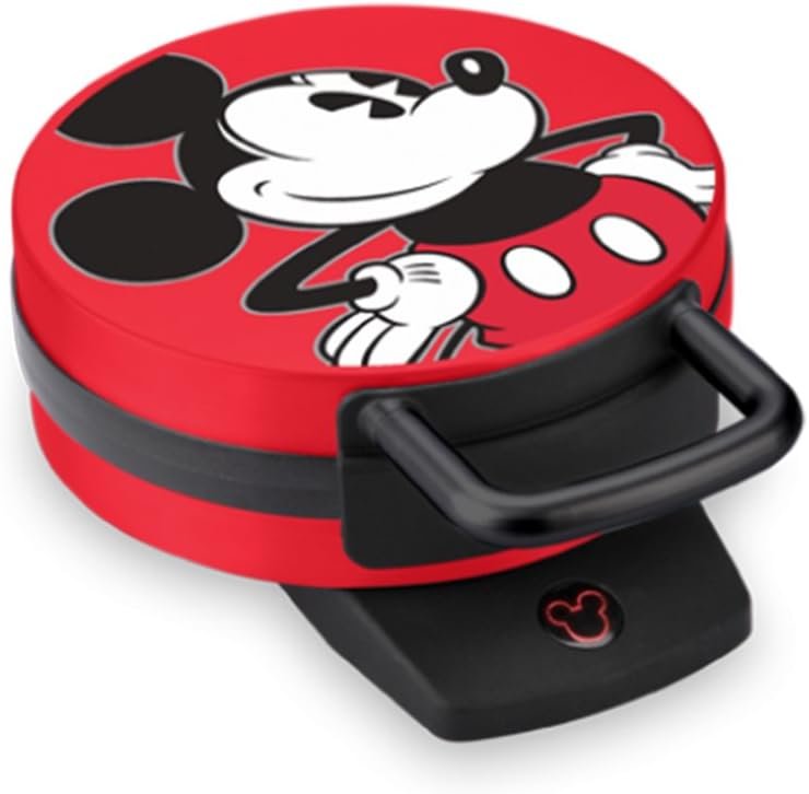 Disney Mickey Mouse Waffle Maker by Select Brands - Premium Mickey Mouse Waffle Iron - Disney Waffle Maker for Kitchen Appliances - Perfect Gifts for Disney Lovers - 7 Waffles, Red