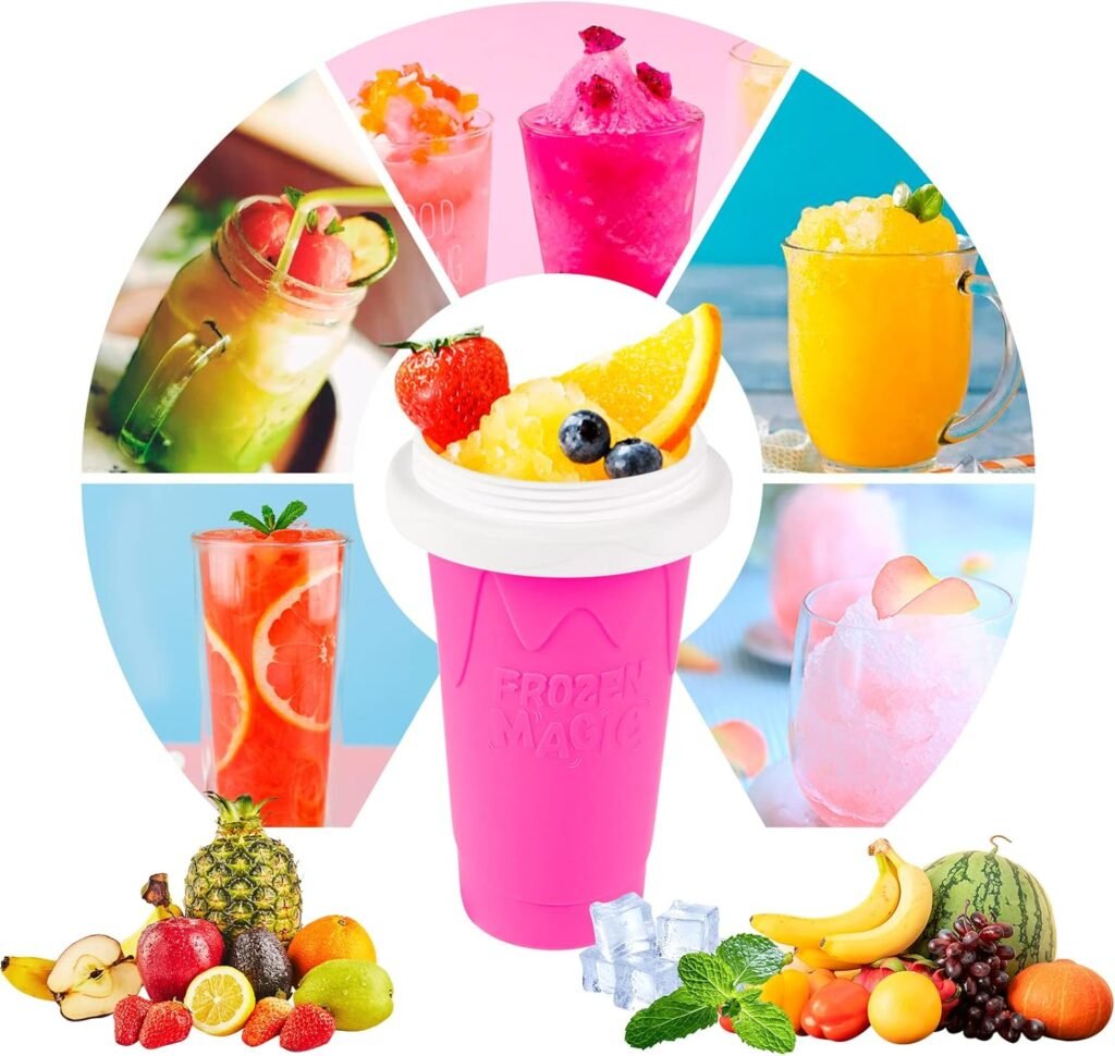 DIY Slushy Maker Cup - TIK TOK Magic Slushie Maker Squeeze Cup, Quick Frozen Cooling Smoothie Pinch Cup, Double Layer Squeeze Cup Slushy Maker, Portable Squeeze Ice Cup for Everyone - Pink