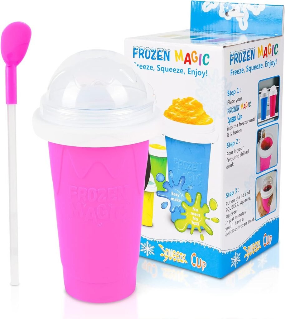 DIY Slushy Maker Cup - TIK TOK Magic Slushie Maker Squeeze Cup, Quick Frozen Cooling Smoothie Pinch Cup, Double Layer Squeeze Cup Slushy Maker, Portable Squeeze Ice Cup for Everyone - Pink