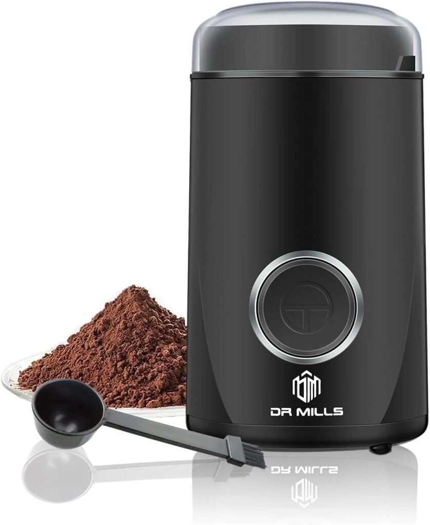 DR MILLS DM-7441 Coffee Grinder Electric,Coffee Bean Grinder,Spice Grinder,Blade  cup made with SUS304 stianlees steel (Black)