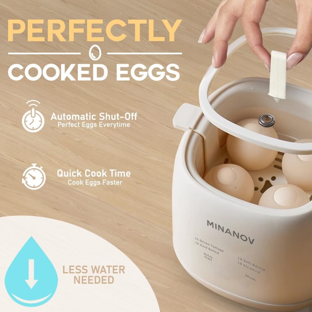 Egg Maker - Electric Egg Cooker With Auto Shut Off And Alarm- Egg Maker Machine for Hard Boiled, Soft Boiled, Steamed Egg, Onsen Tamago - Smart Egg Cooker for Home,Kitchen, RV,Camping