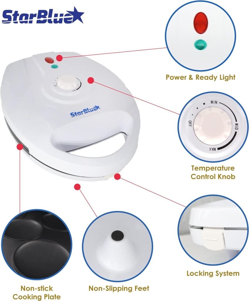 Electric Arepa Maker and Mini Pancake Maker by StarBlue with FREE Arepa Recipes eBook - Quick and making 5 Venezuela and Colombia styles Arepas in 6 minutes AC 120V 60Hz 1200W