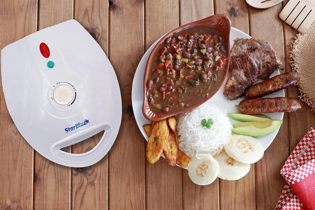 Electric Arepa Maker and Mini Pancake Maker by StarBlue with FREE Arepa Recipes eBook - Quick and making 5 Venezuela and Colombia styles Arepas in 6 minutes AC 120V 60Hz 1200W