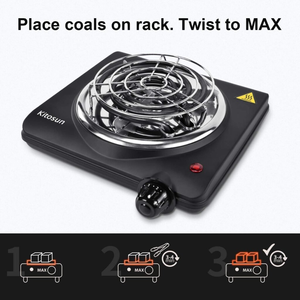 Electric Charcoal Burner Stove Portable Hot Plate Grill Coal Burners Heating Plate 1000W Charcoals Starter Heater with Smart Heat Control  Stainless Steel Fast Heating for Cooking top Countertop