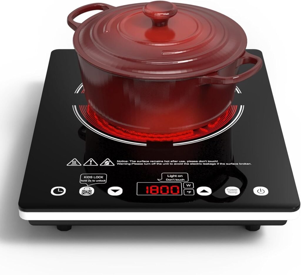 Electric Cooktop Single Burner, 1800W Electric Stove Top Portable, Electric Hot Plate 110v Plug in Countertop,Child Safety Lock,Timer,9 Power Level, Compatible for All Cookware, Induction Cookotp