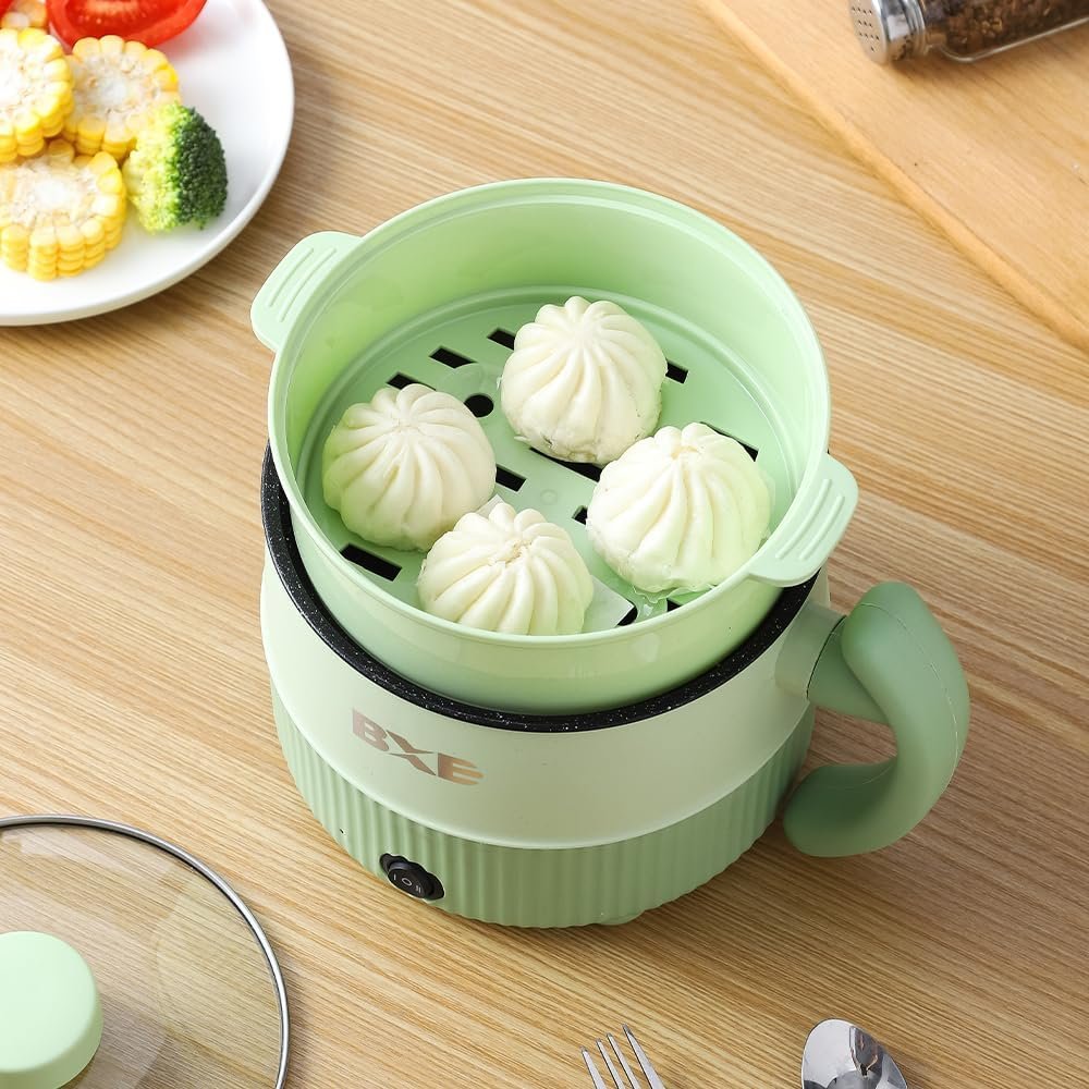 Electric Hot Pot, Mini Ramen Cooker, 1.5L Noodles Pot, Hot Pot Electric, Mini Pot for Steak, Egg, Fried Rice, Ramen, Soup, Porridge, Oatmeal, Portable Cooking Pot with Power Adjustment