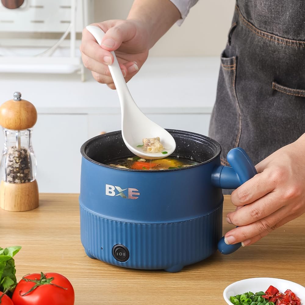 Electric Hot Pot, Mini Ramen Cooker, 1.5L Noodles Pot, Hot Pot Electric, Mini Pot for Steak, Egg, Fried Rice, Ramen, Soup, Porridge, Oatmeal, Portable Cooking Pot with Power Adjustment