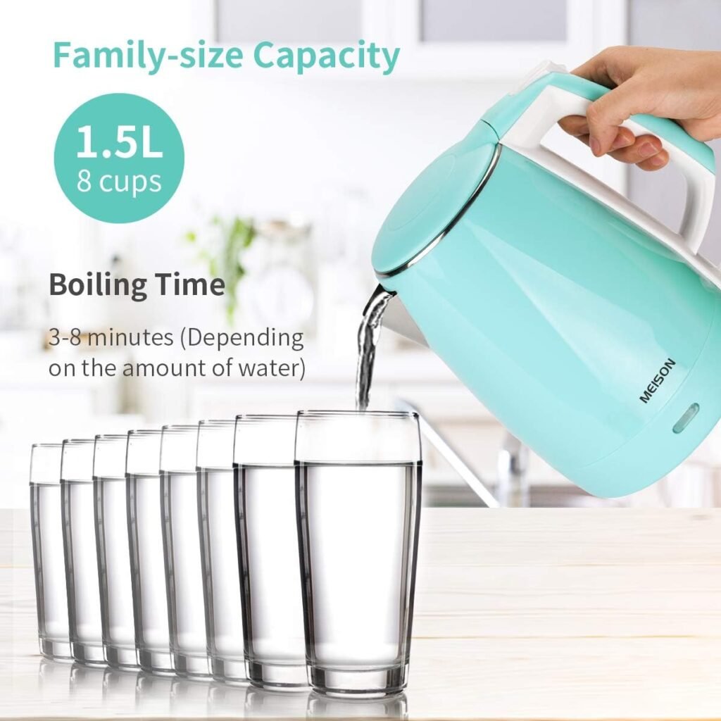 Electric Kettle(BPA Free), Double Wall Water Boiler Heater, Stainless Steel Interior, Cool Touch Coffee Pot  Tea Kettle, Auto Shut-Off and Boil-Dry Protection, 1.5L, 2 Year Warranty