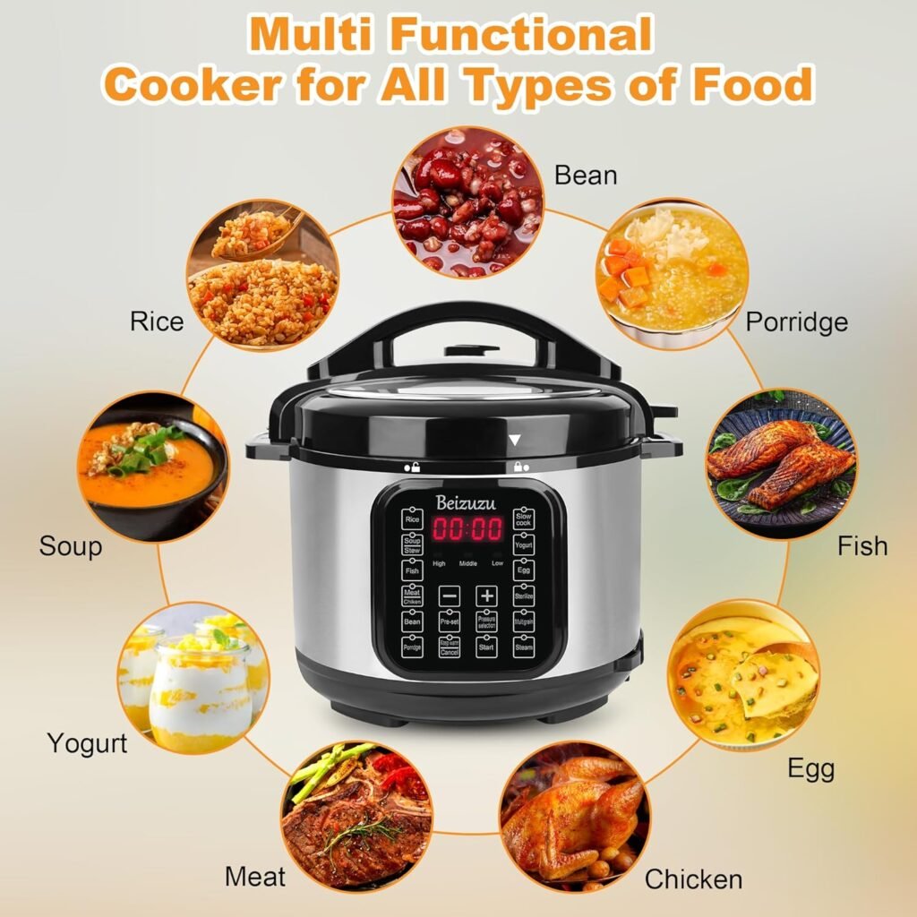 Electric Pressure Cooker: 6 Quart 9-in-1 Multi-Functional Built-in 11 Presets Programs Pressure Pot, Multi Cooker, Slow Cooker, Rice Cooker, Steamer, Sauté, Yogurt Maker, Warmer  Sterilizer