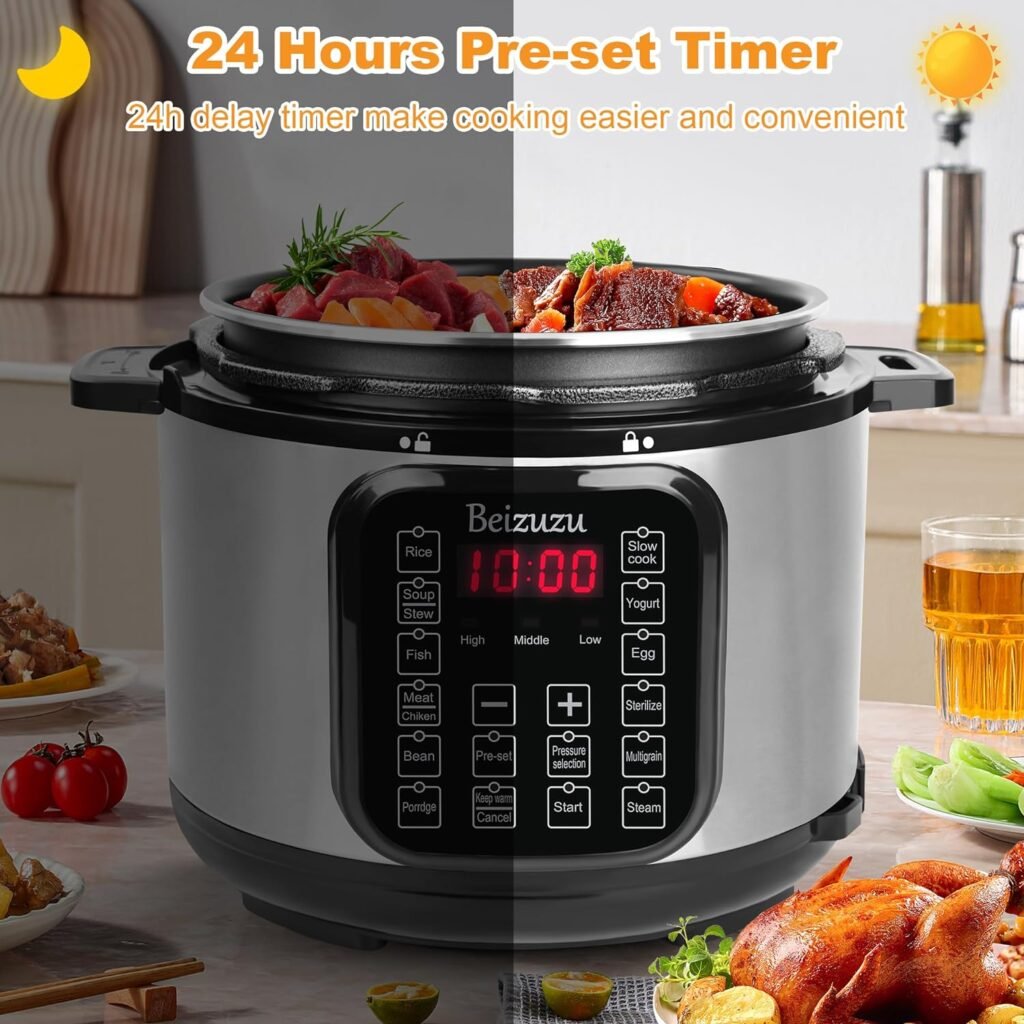 Electric Pressure Cooker: 6 Quart 9-in-1 Multi-Functional Built-in 11 Presets Programs Pressure Pot, Multi Cooker, Slow Cooker, Rice Cooker, Steamer, Sauté, Yogurt Maker, Warmer  Sterilizer