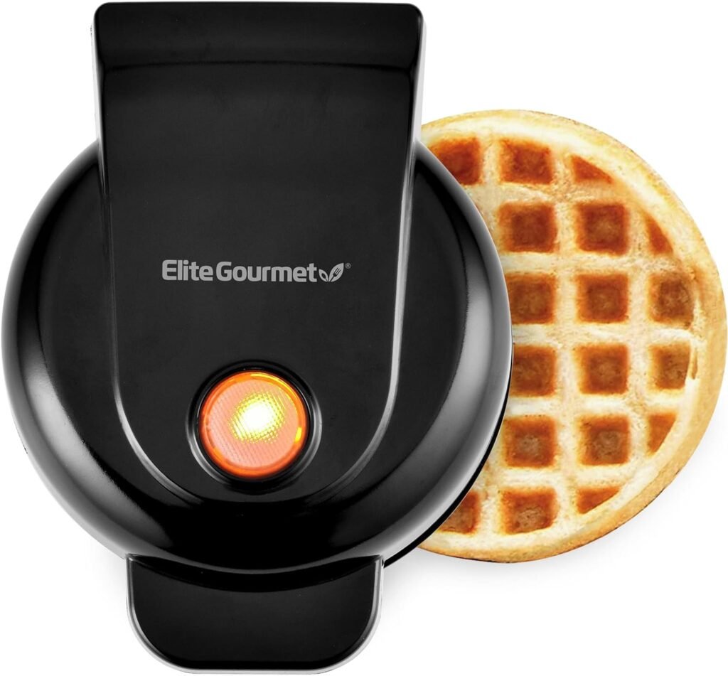 Elite Gourmet EWM013B Electric Nonstick Mini Waffle Maker with 5-inch cooking surface, Belgian Waffles, Compact Design, Hash Browns, Keto, Snacks, Sandwich, Eggs, Easy to Clean, Black