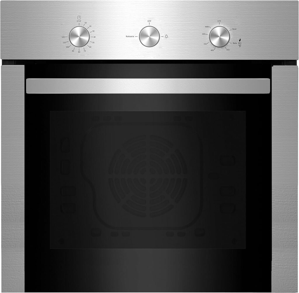 Empava 24 Electric Single Wall Oven with 6 Cooking Functions Mechanical Knobs Control in Stainless Steel, WOB14, 80 pound