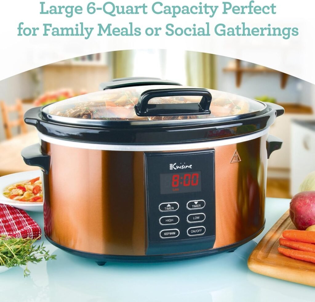 Euro Cuisine SCX6 Programmable Slow Cooker 6 Quart - Best Digital Slow Cooker for Large Family Meals, Smart Slow Cooker with Timer, Ideal for All Types of Recipes