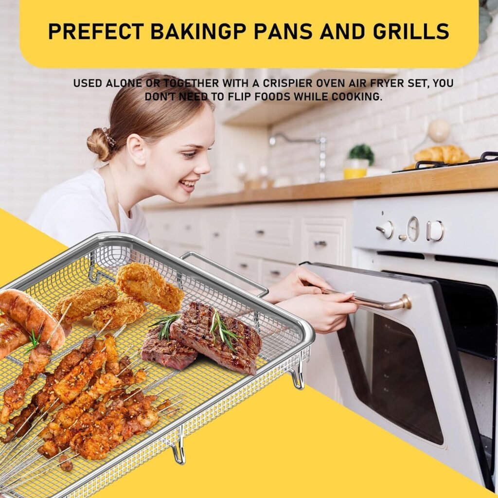 Extra Large Air Fryer Basket for Oven, 18.7 x 11.9 Stainless Steel Crisper Basket for Convection Oven, Baking Pan Perfect for the Grill, Dishwasher Safe, 2 Pack