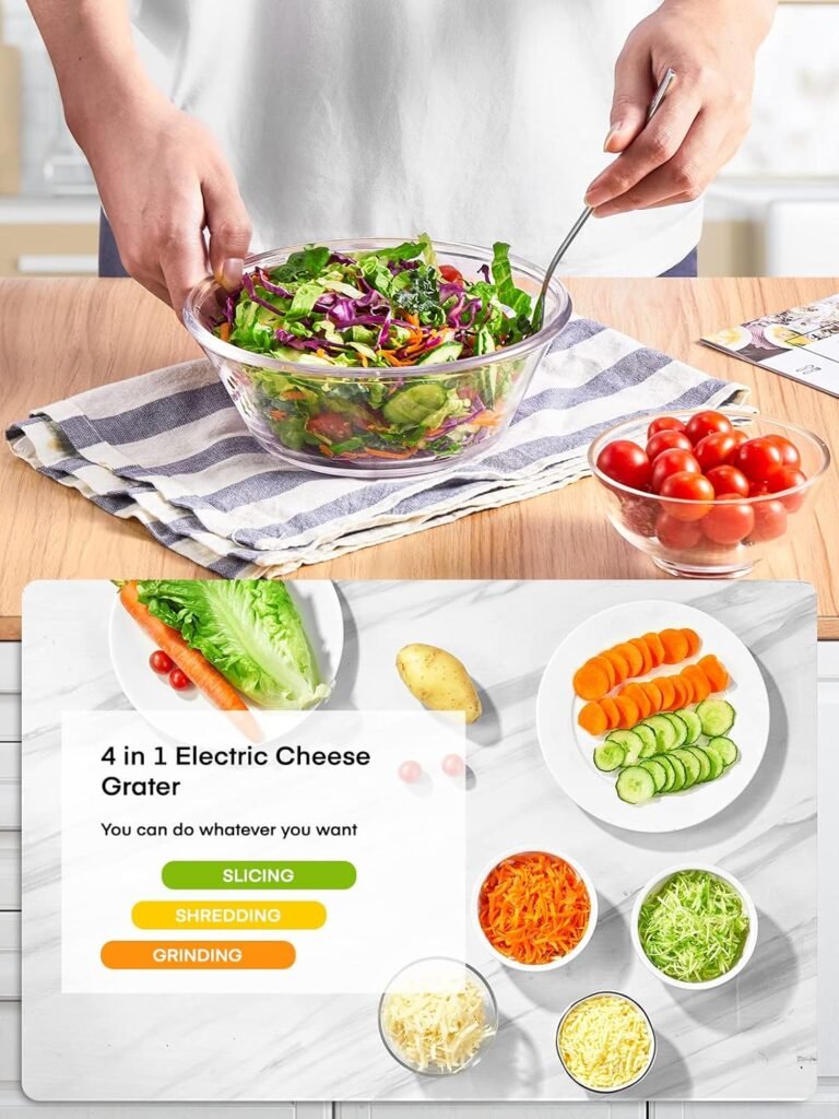 FOHERE Electric Cheese Grater Salad Maker, Electric Slicer Shredder for Home Kitchen Use, One-Touch Easy Control, Electric Grater for Vegetables, Cheeses and Nuts, BPA-Free, Red