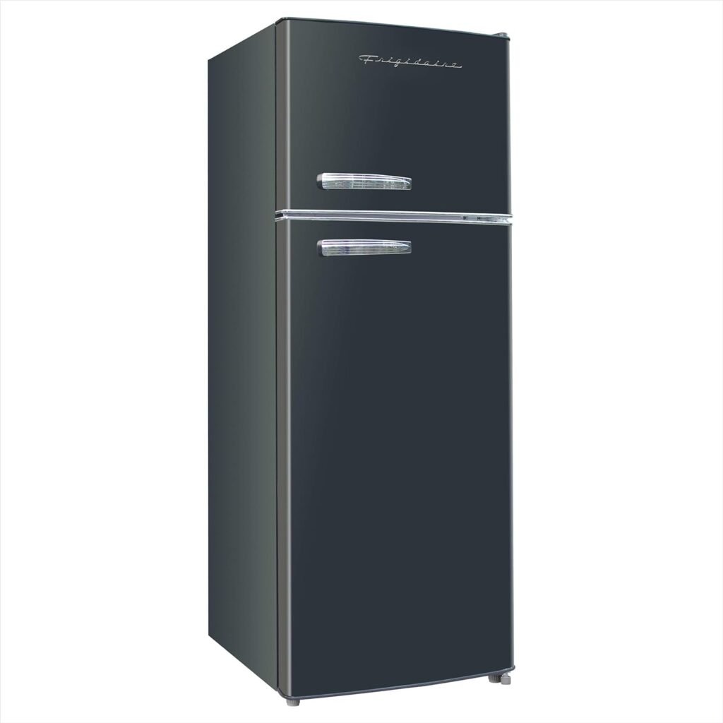 Frigidaire EFR753-BLACK EFR753 Retro Apartment Size Refrigerator with Top Freezer-2 Door Fridge with 7.5 Cu Ft of Storage Capacity, Adjustable Spill-Proof Shelves, Door  Crisper Bins, Black