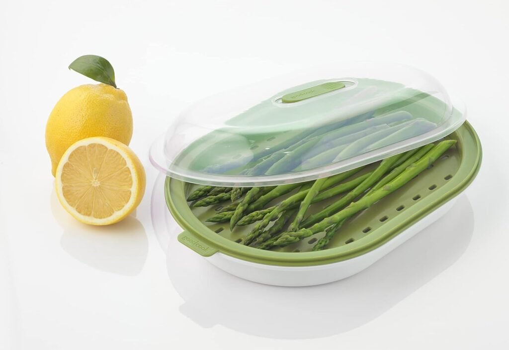 GoodCook BPA-Free Plastic Microwave Vegetable and Fish Steamer, Green