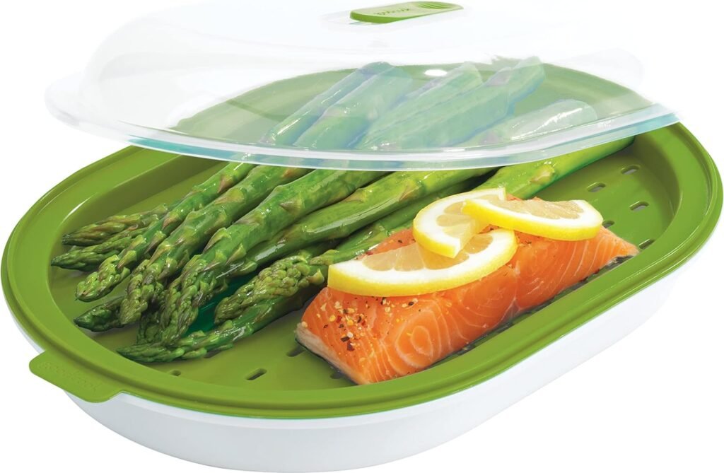 GoodCook BPA-Free Plastic Microwave Vegetable and Fish Steamer, Green