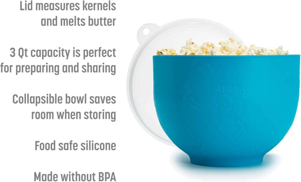 Goodful Silicone Popcorn Popper, Collapsible Hot Air Microwavable Popcorn Maker, Bowl Made without BPA, Teal