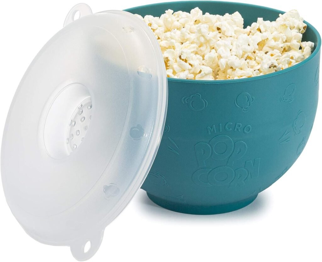 Goodful Silicone Popcorn Popper, Collapsible Hot Air Microwavable Popcorn Maker, Bowl Made without BPA, Teal