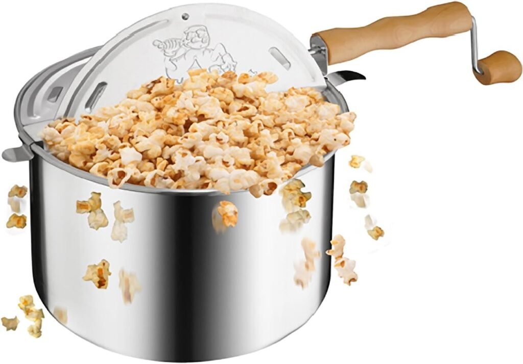 Great Northern Popcorn Stovetop Maker 6-Quart Aluminum Popcorn Popper with Hand Crank, Vented Lid, and Stir Paddle, (Silver)