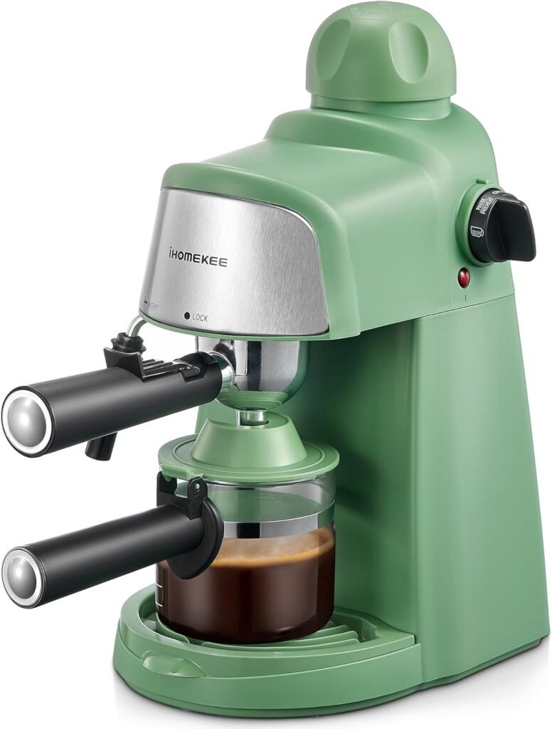 Ihomekee Espresso Machine, 3.5Bar Espresso and Cappuccino Machine with Fast Heating Function, 1-4 Cups Coffee Maker with Milk Frothing Function and Steam Wand (Green)