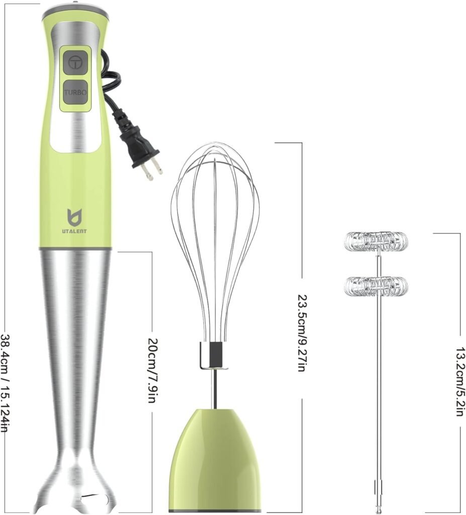 Immersion Hand Blender, UTALENT 3-in-1 8-Speed Stick Blender with Milk Frother, Egg Whisk for Coffee Milk Foam, Puree Baby Food, Smoothies, Sauces and Soups - Green