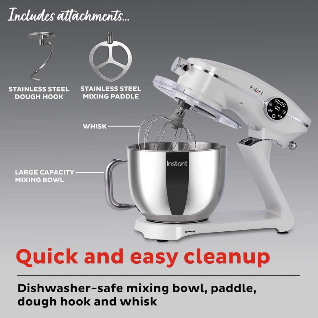 Instant Pot Instant Stand Mixer Pro,600W 10-Speed Electric Mixer with Digital Interface,7.4-Qt Stainless Steel Bowl,Dishwasher Safe Whisk,Dough Hook and Mixing Paddle,Pearl