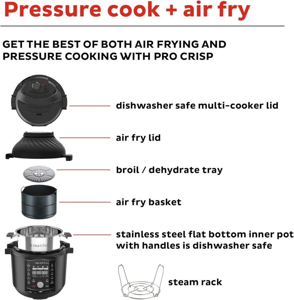 Instant Pot Pro Crisp 11-in-1 Air Fryer and Electric Pressure Cooker Combo with Multicooker Lids that Air Fries, Steams, Slow Cooks, Sautés, Dehydrates,  More, Free App With Over 800 Recipes, 8 Quart