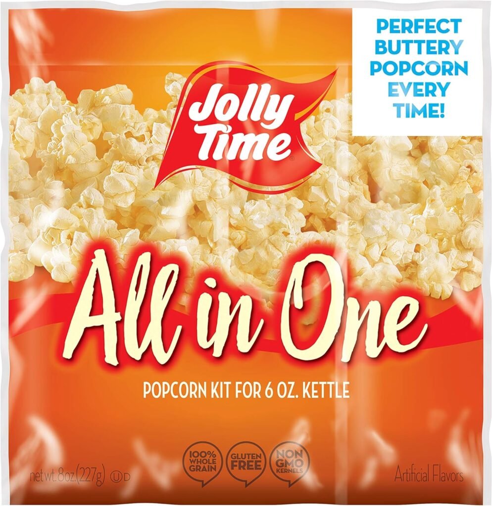 JOLLY TIME All in One Popcorn Kit, Portion Packets with Kernels, Oil and Salt for Movie Theater or Air Popper Machines (24 pack, 6oz Kettle)