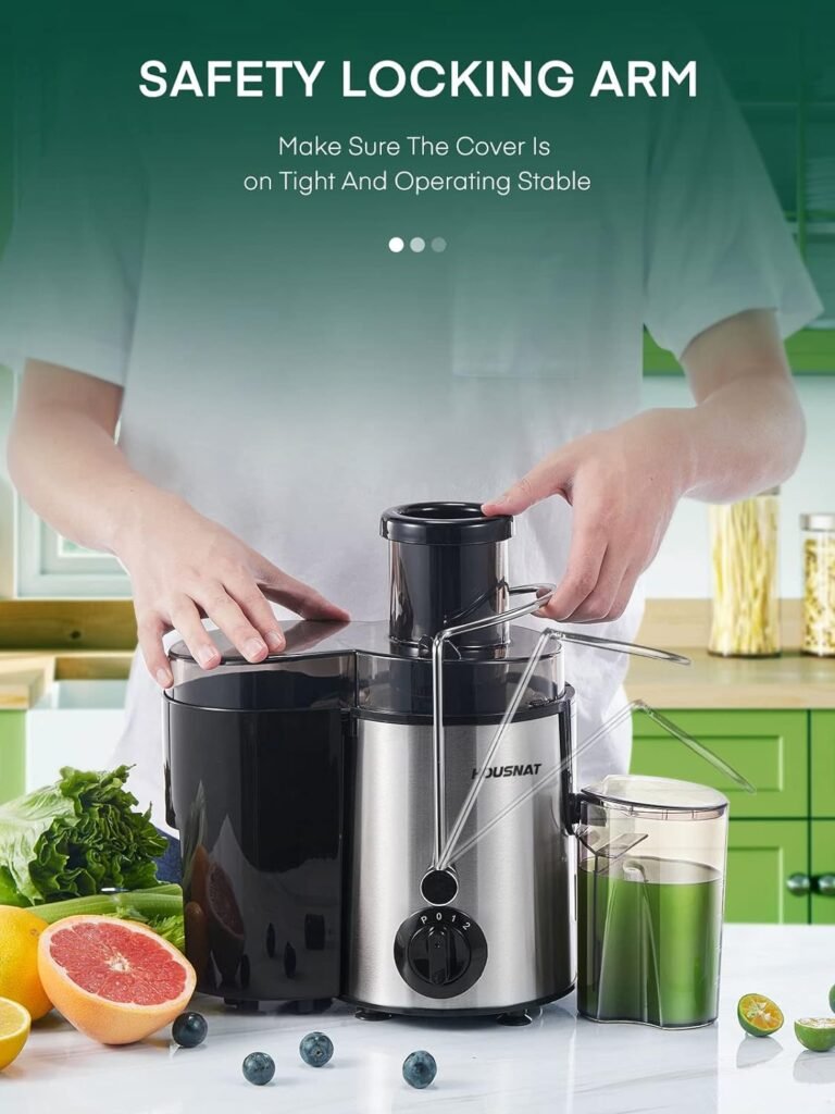 Juicer Machines, HOUSNAT Juicer Whole Fruit and Vegetables with 3-Speed Setting, Upgraded Version 400 W Motor Quick Juicing, Cleaning Brush and Juicing Recipe Included