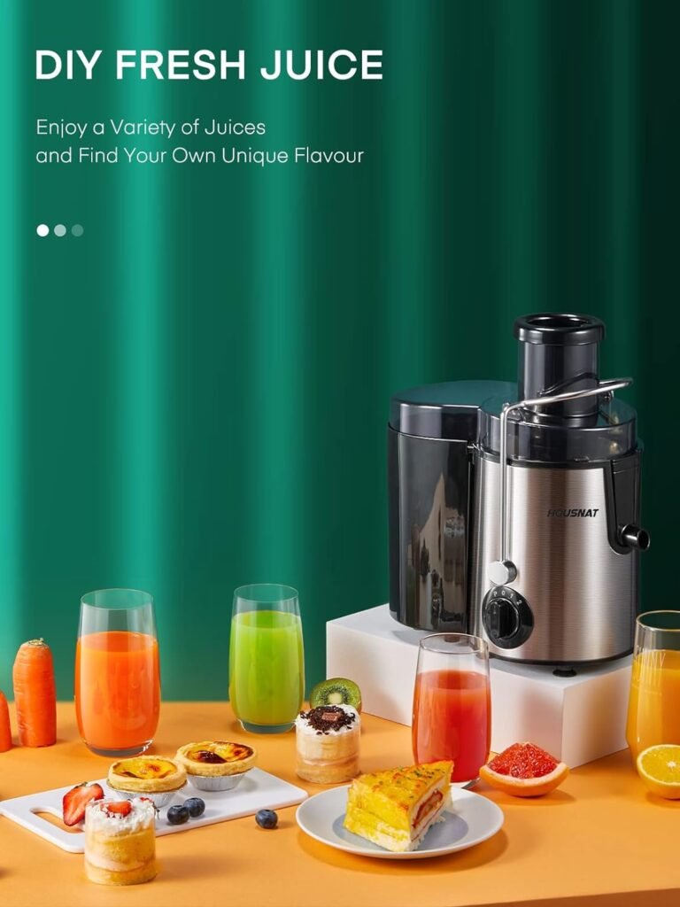 Juicer Machines, HOUSNAT Juicer Whole Fruit and Vegetables with 3-Speed Setting, Upgraded Version 400 W Motor Quick Juicing, Cleaning Brush and Juicing Recipe Included