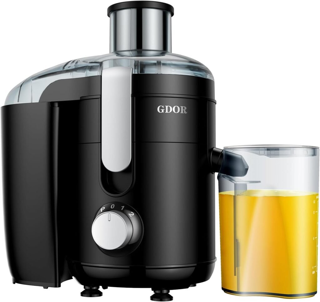 Juicer with Titanium Enhanced Cut Disc, GDOR Dual Speeds Centrifugal Extractor Machines with 2.5 Feed Chute, for Fruits and Veggies, Anti-Drip, Includes Cleaning Brush, BPA-Free, Black