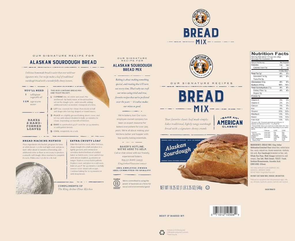 King Arthur Flour Alaskan Sourdough Bread Mix 19.25 OZ (546g), Bread Mix for Bread Machines or Oven Baked Bread.