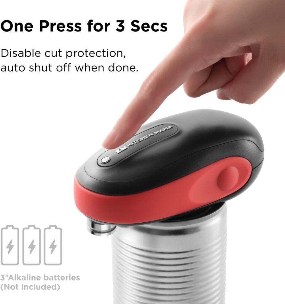 Kitchen Mama One-To-Go Electric Can Opener: Open Cans with One Press- Auto Detect Any Can Shapes, Auto-Stop As Task Completes, Smotth Edge, Handy with Lid Lift, Battery Operated Can Opener (White)