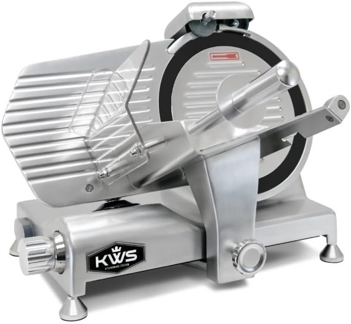 KWS MS-10NS 320W Motor Electric Meat Slicer 10-Inch with 304 Stainless Steel Blade, Frozen Meat/Cheese/Food Slicer Low Noise Commercial and Home Use [ ETL, NSF Certified ]