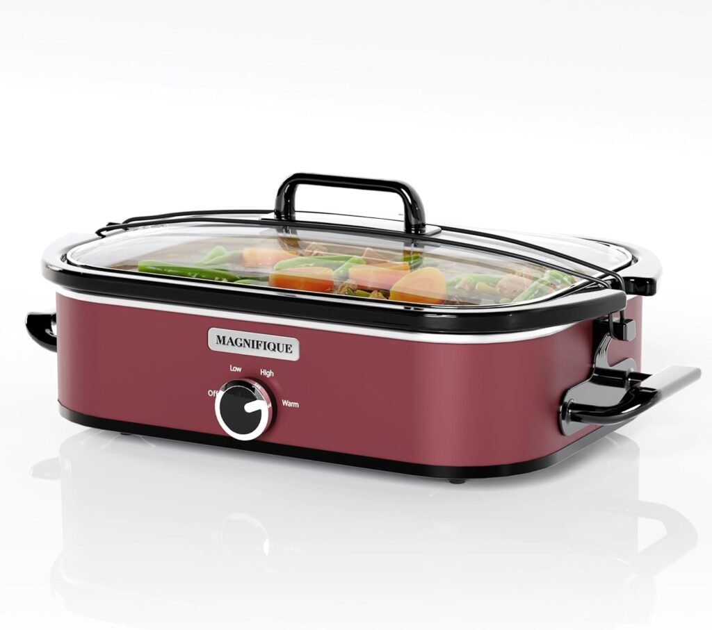 MAGNIFIQUE 4-Quart Slow Cooker with Casserole Manual Warm Setting - Perfect Kitchen Small Appliance for Family Dinners, Dishwasher Safe Crock, Red