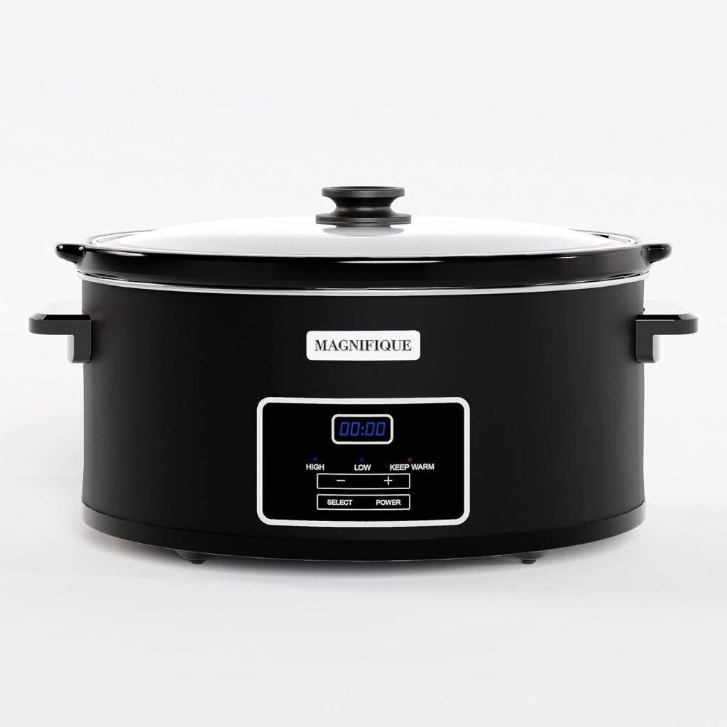 MAGNIFIQUE 4-Quart Slow Cooker with Casserole Manual Warm Setting - Perfect Kitchen Small Appliance for Family Dinners, Dishwasher Safe Crock, Red