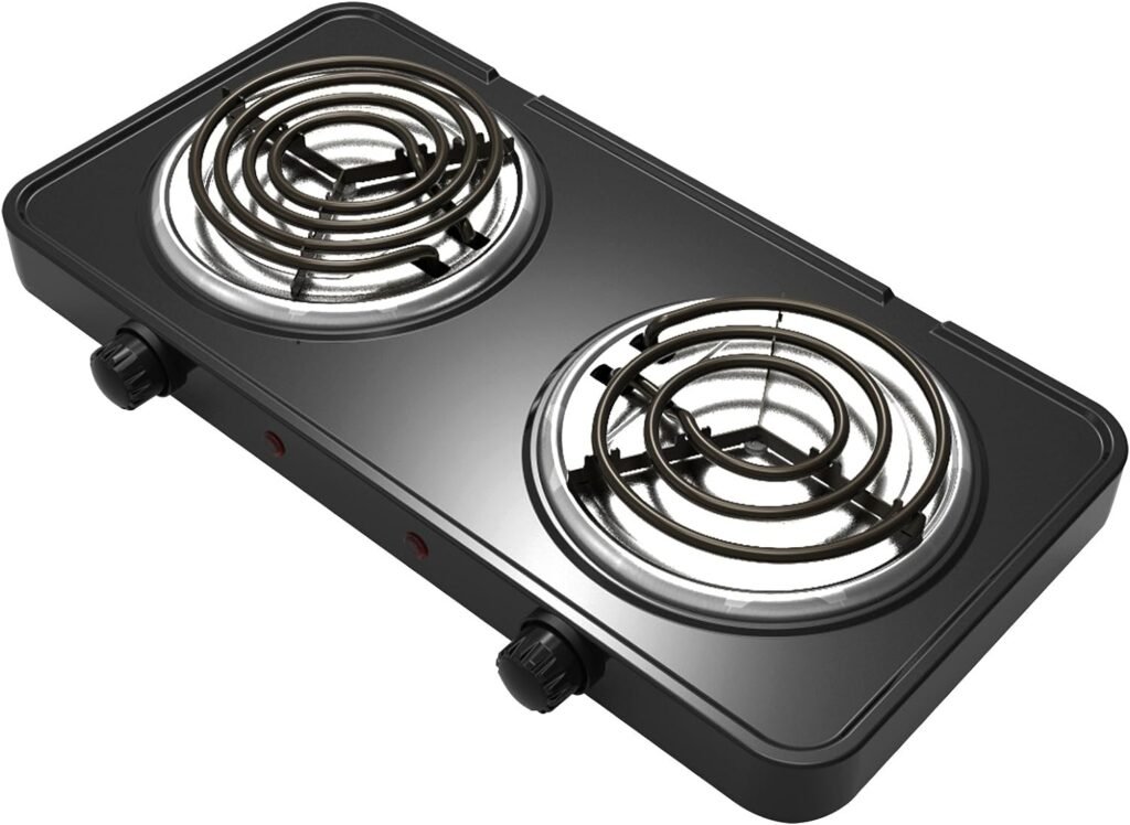 MegaChef Electric Easily Portable Ultra Lightweight Dual Coil Burner Cooktop Buffet Range in Matte Black