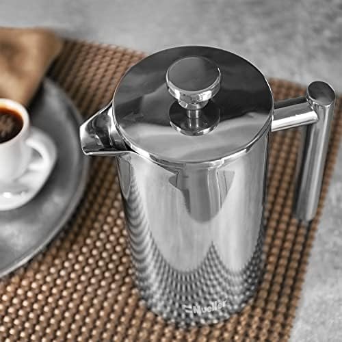 MuellerLiving French Press Coffee Maker, 34 oz, Stainless Steel, 4 Filters, Double Insulated, Rust-Free, Dishwasher Safe