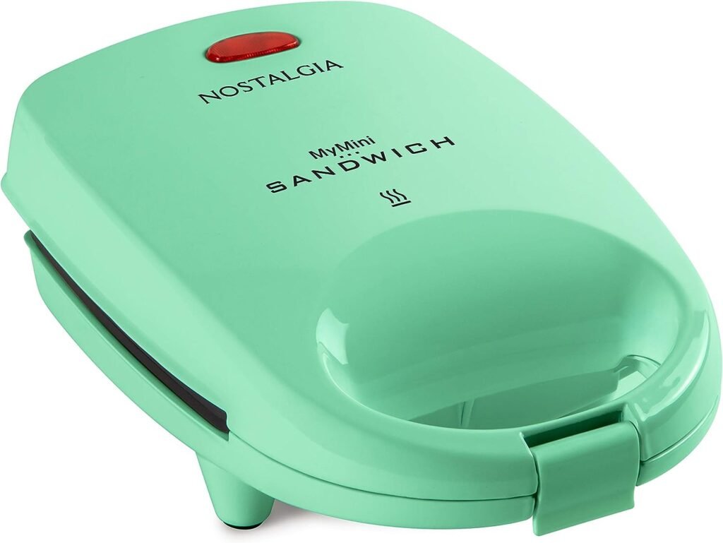 Nostalgia MyMini Personal Sandwich Maker, Nonstick Panini Press, Pizza Pockets, Quesadillas, Mint Green