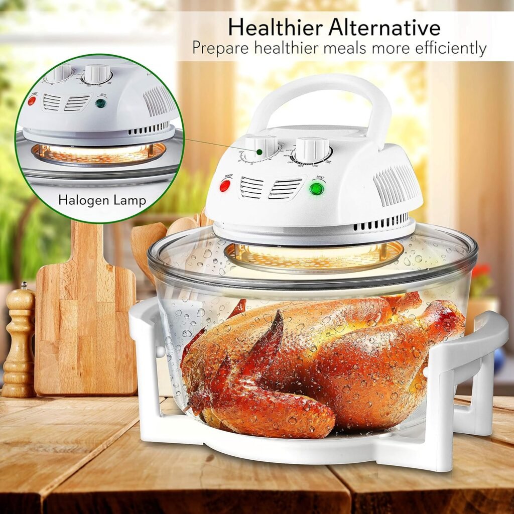 NutriChef Air Fryer, Halogen Infrared Convection Oven - Large 13 Quart Glass Air Fryer, Oil-Free Quick Healthy Meals Multicooker with Time  Temperature Controls, Roast, Fry, Toast or Crisp