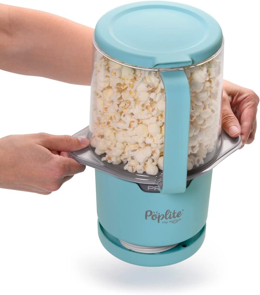 Presto 04811 PopLite My Munch Hot Air Popcorn Popper - Personal Sized, Built-In Serving Bowl, Compact Design, 8 Cups, Blue