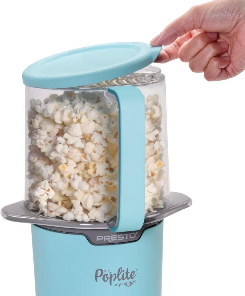 Presto 04811 PopLite My Munch Hot Air Popcorn Popper - Personal Sized, Built-In Serving Bowl, Compact Design, 8 Cups, Blue