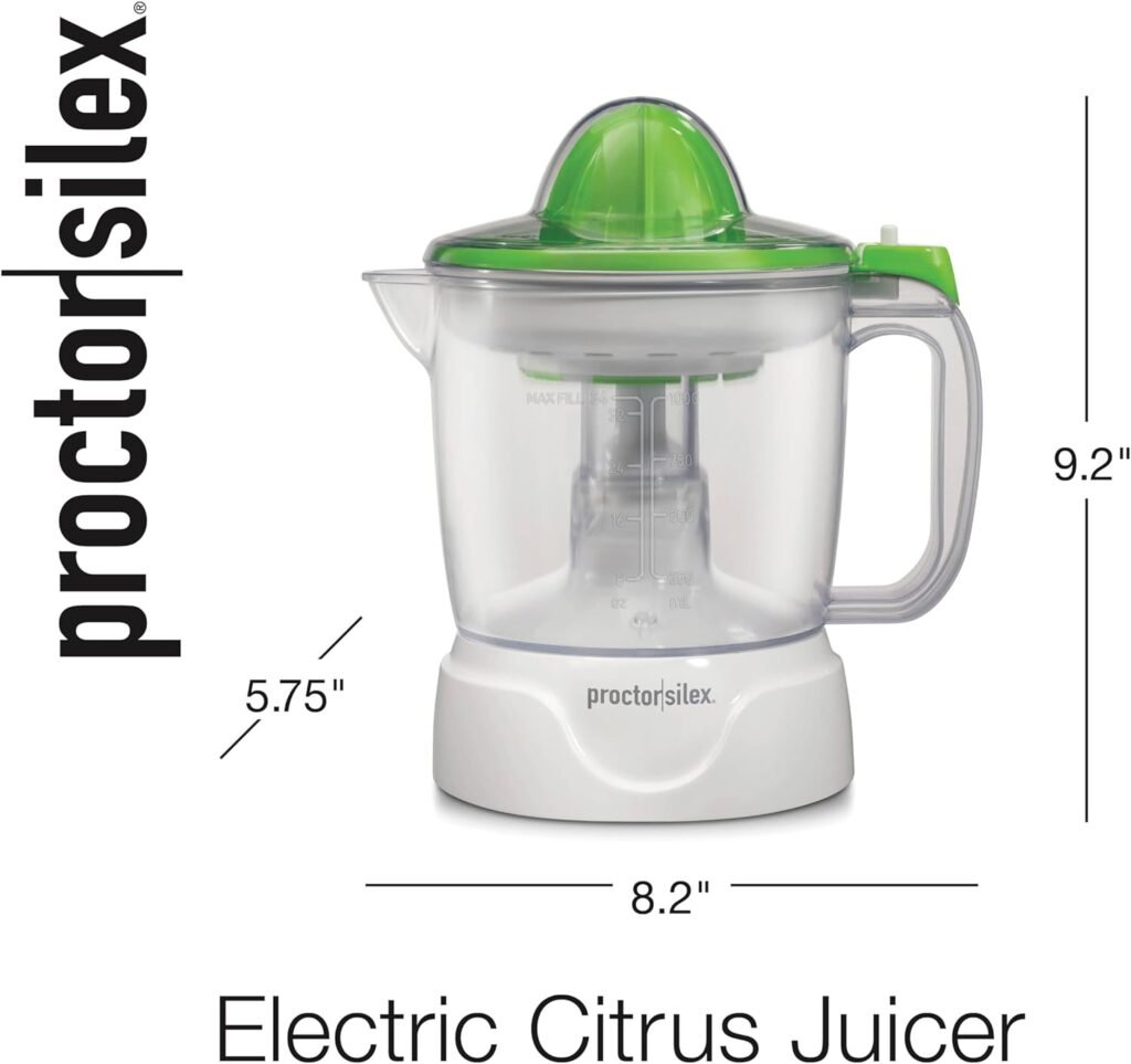 Proctor Silex Juicer Electric Citrus Juicer Machine, 34 oz., for Orange, Lemon, Grapefruit Juice, White and Green (66340)