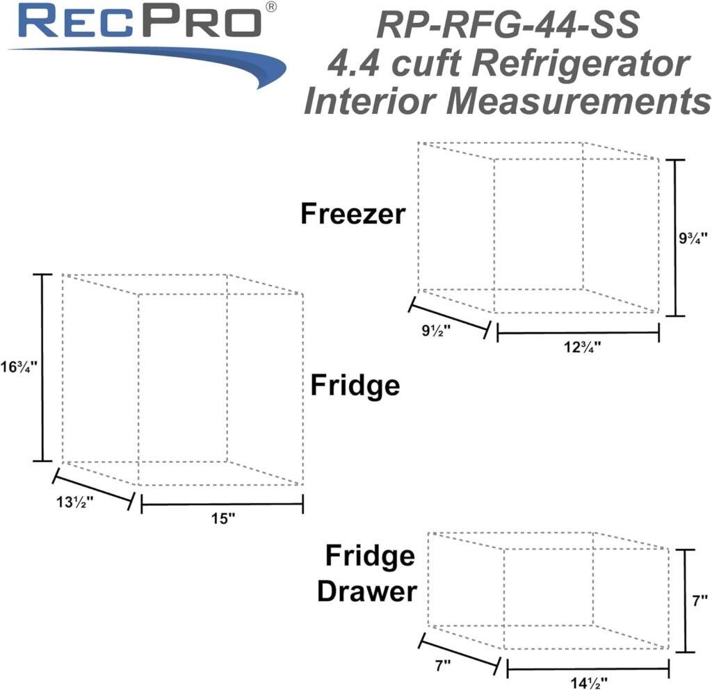 RecPro RV Refrigerator Stainless Steel | 4.4 Cubic Feet | 12V | 2 Door Fridge