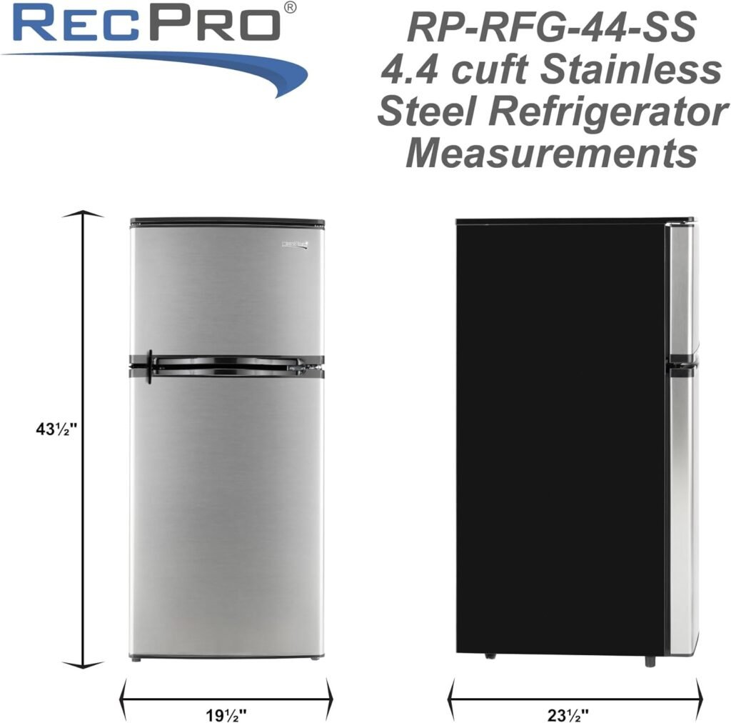 RecPro RV Refrigerator Stainless Steel | 4.4 Cubic Feet | 12V | 2 Door Fridge