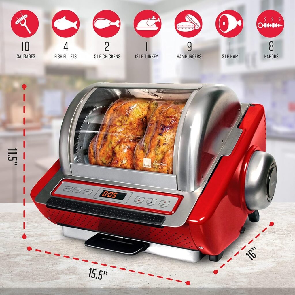 Ronco EZ-Store Rotisserie Oven,Gourmet Cooking at Home,Cooks Perfectly Roasted Chickens,Turkey,Pork,Roasts  Burgers,Large Capacity,3 Cooking Options:Roast,Sear, No Heat Rotation,Stainless,ST5250STAIN