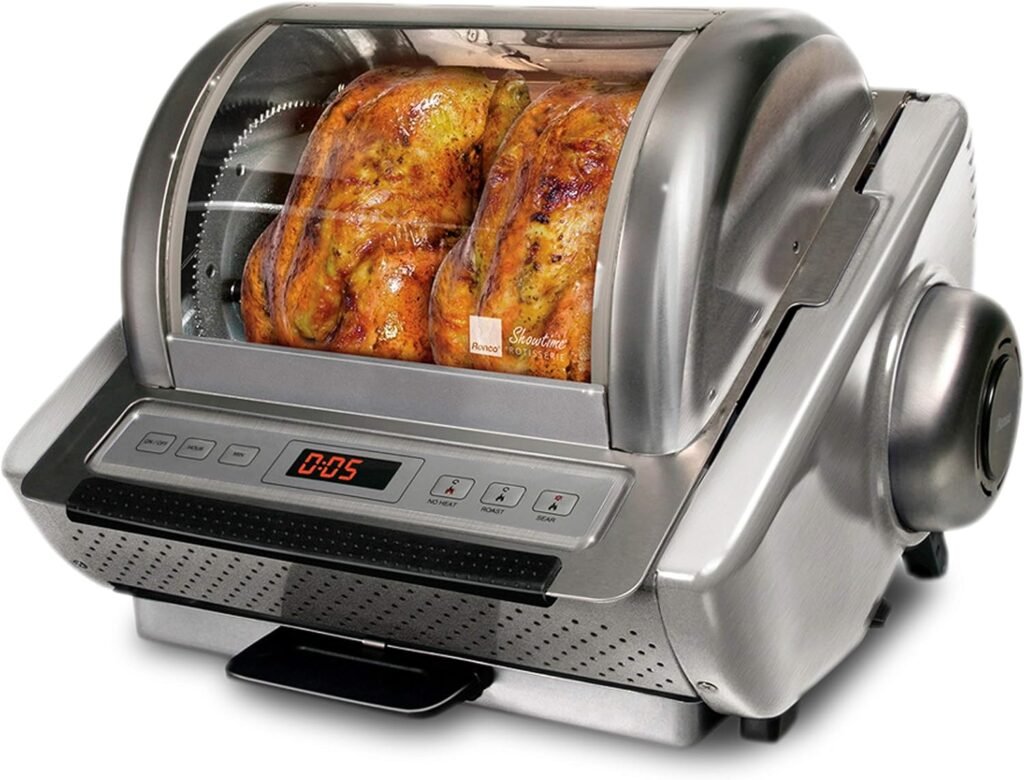 Ronco EZ-Store Rotisserie Oven,Gourmet Cooking at Home,Cooks Perfectly Roasted Chickens,Turkey,Pork,Roasts  Burgers,Large Capacity,3 Cooking Options:Roast,Sear, No Heat Rotation,Stainless,ST5250STAIN