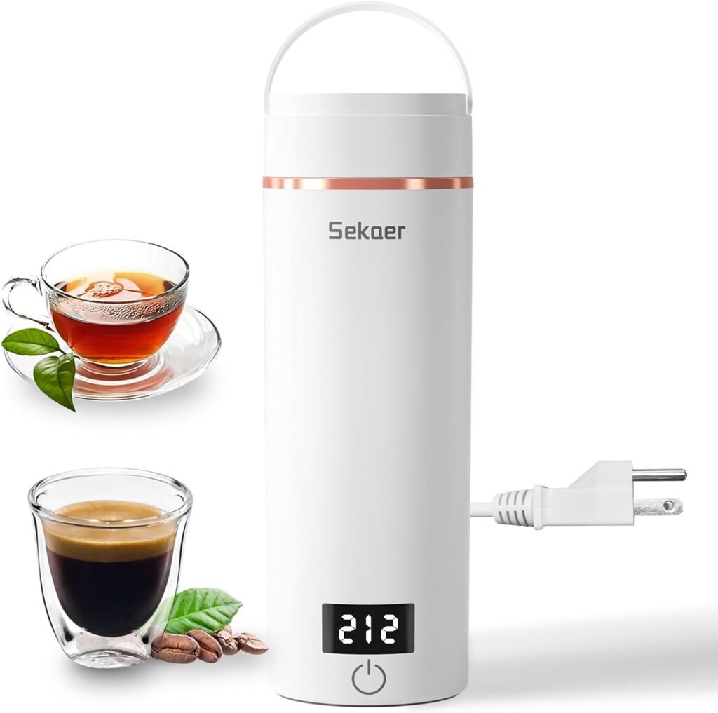 Sekaer Travel Portable Electric Kettle, Small Tea Kettle Coffee Mini Hot Water Boiler, 400mL  304 Stainless Steel, with 4 Variable Presets and Auto Shut-Off SKE-840W